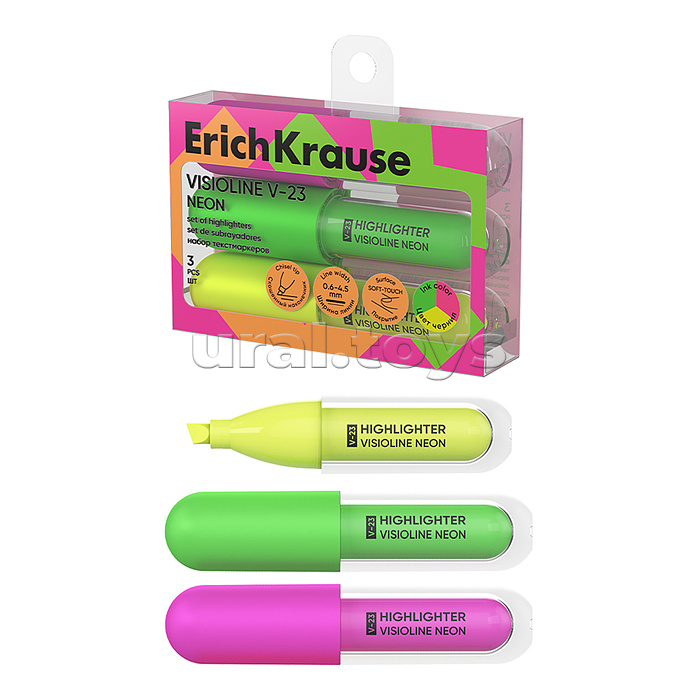 
Набор из 3 текстмаркеров Visioline V-23 Neon, цвет чернил ассорти