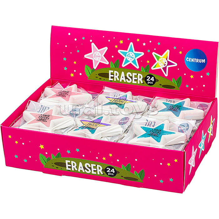 Ластик из синтетического каучука "Звезда" 50х50х10мм в индивидуальном ПВХ-пакете, в дисплее