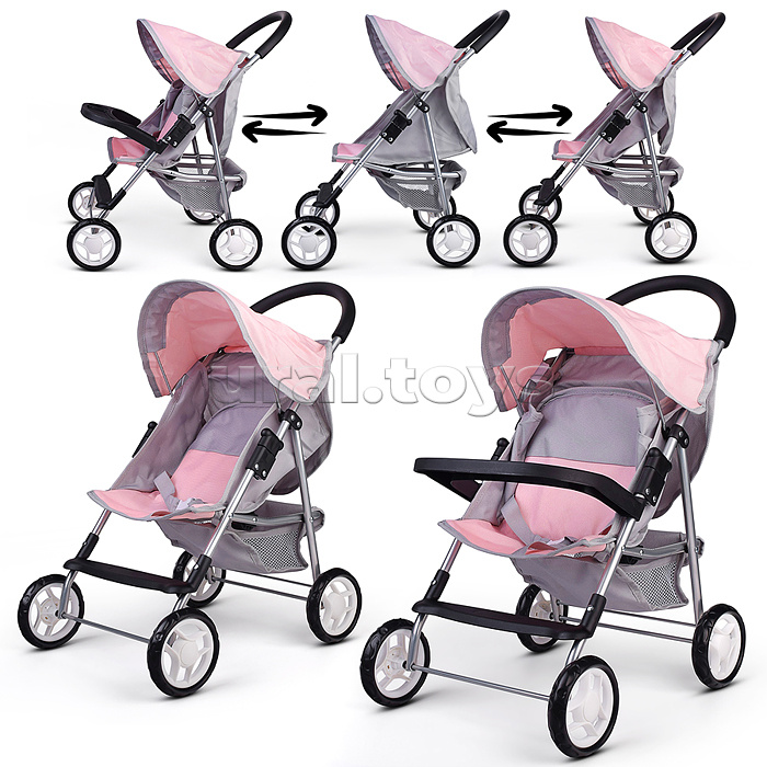 Коляская кукольная металлическая, с корзиной, столиком и козырьком