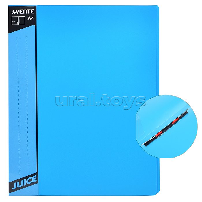 Папка с пружинным скоросшивателем "Juicy" A4, 450 мкм, фактура "песок" внешний карман со сменной этикеткой, внутренний карман, индивидуальная маркировка, непрозрачная ярко-голубая