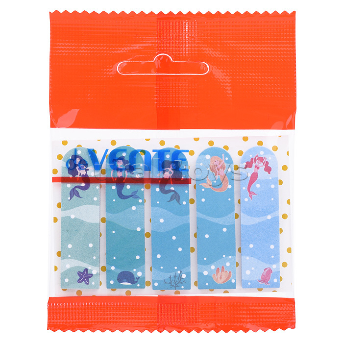 Набор самоклеящихся этикеток-закладок "Mermaid Sophia" бумажные 44x12 мм, 5x20 листов, офсет 80 г/м², 5 дизайнов, в пластиковом пакете с европодвесом