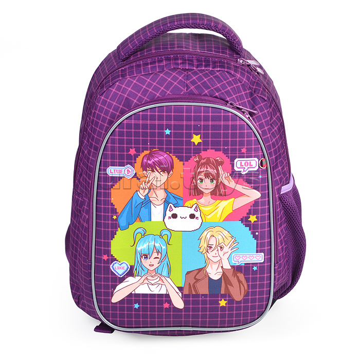 Рюкзак облегченный "Аниме" с анатомической спинкой, 2 отделения на молнии, на каждой молнии 2 бегунка, размер 40х32х16см, эргономичная анатомическая спинка, мягкие широкие регулируемые лямки, застежка спереди, внутри дополнительные отделения, органайзер д