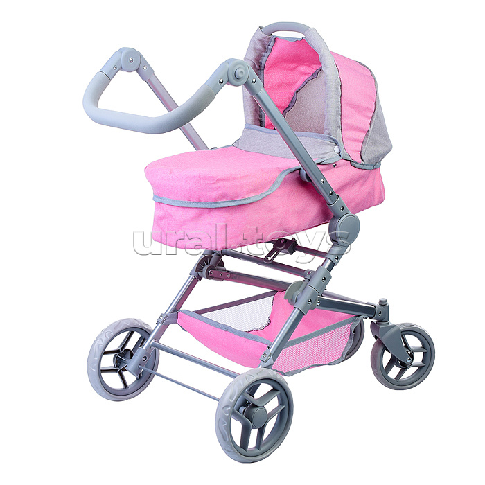 Коляска зима-лето 9636 для кукол, металл. с люлькой-переноской, со сменным коробом, с корзиной, в пакете