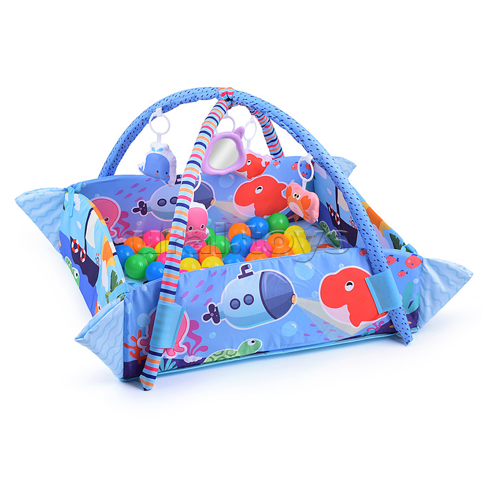 Детский развивающий коврик "Морские жители" с бортиками и шариками, в коробке