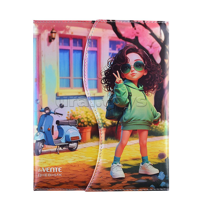 Дневник 1-11кл. "Chic City Girls" универсальный блок, 48 листов, белая бумага 80 г/м², печать в 1 краску, твердая обложка из искусственной кожи с поролоном, цветная печать, фигурная магнитная створка, отстрочка, 1 ляссе