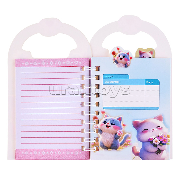 Блокнот на евроспирали "Котики" 13.5x8 см, 50 л., влинованный внутренний блок, плотность бумаги 70г/м2, 4 дизайна в ассортименте, ОПП-упаковка