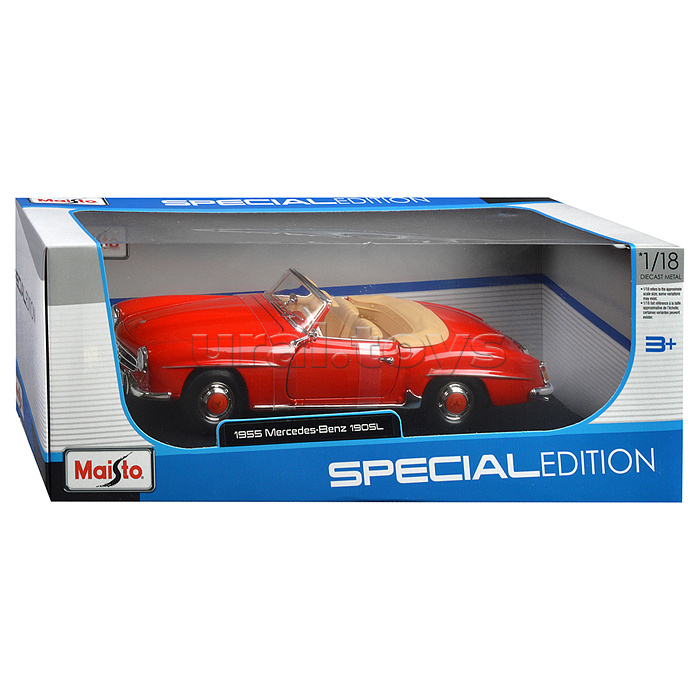 Машинка die-cast 1955 Mercedes-Benz 190SL, 1:18,  красная, открывающиеся двери