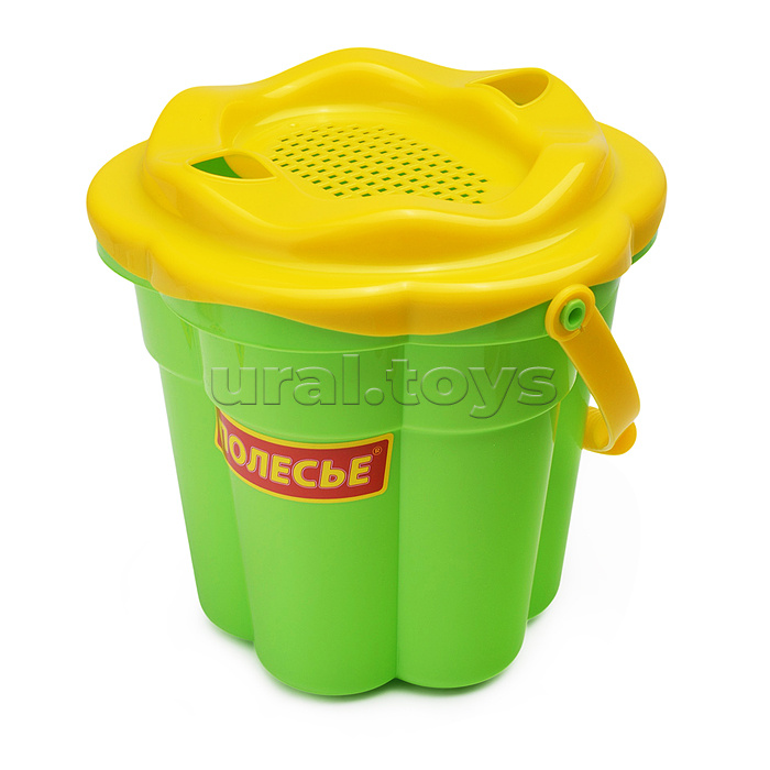 Набор №308: ведро-цветок среднее №3, ситечко-цветок среднее №3, лопатка №5, грабельки №5, формочки (ладошка + ножка)