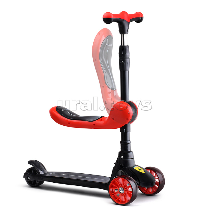 Самокат U027765Y 3-х. кол., с сиденьем, ограничителем и родительской ручкой, колеса PU, черный, в коробке