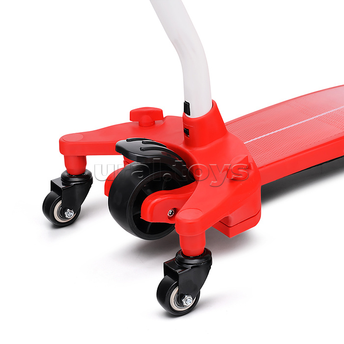 Самокат 3-х. кол., с сиденьем, ограничителем и родительской ручкой, колеса PU, красный, в коробке