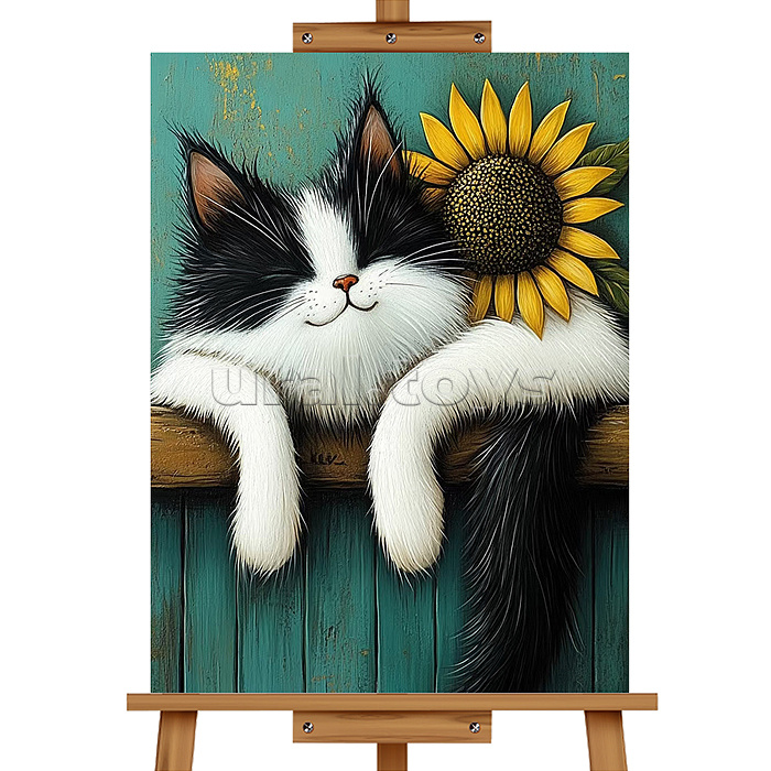 Мозаика алмазная "Кот и подсолнух" 20*30см.