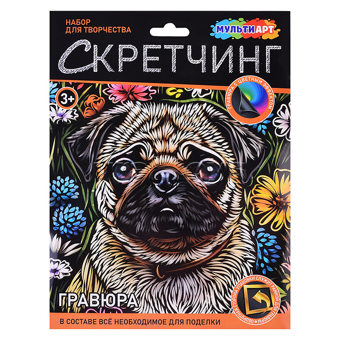 Скретчинг гравюра 18*24см "Мопс"