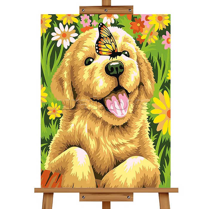 Картина по номерам "Щенок и бабочка" 30*20 см.