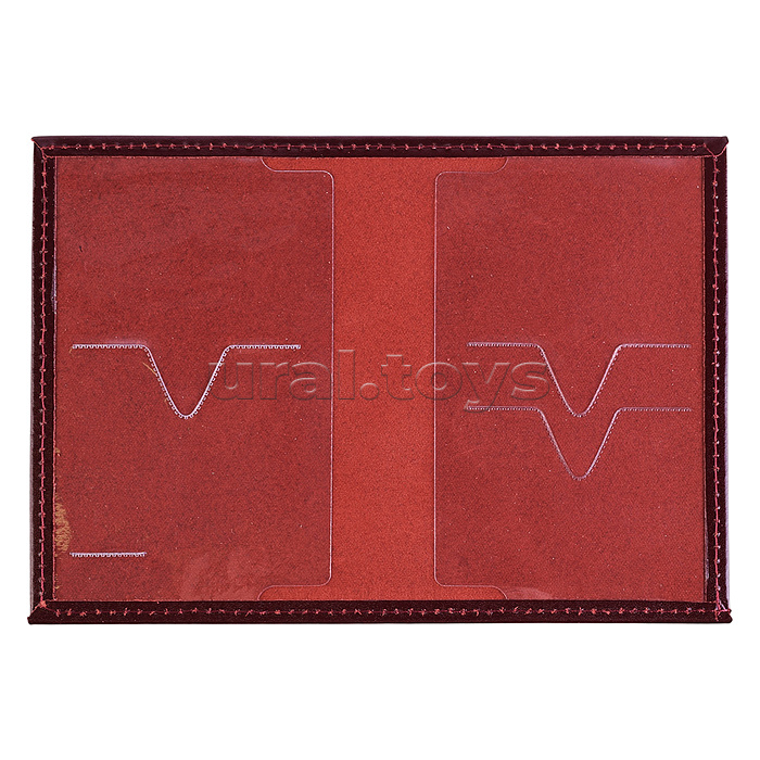 Обложка для паспорта "Attomex" 97x140 мм натуральная кожа шик гладкая с золотистым тиснением герб РФ, прозрачные ПВХ клапаны с 3-мя отделами для карт, бордовая