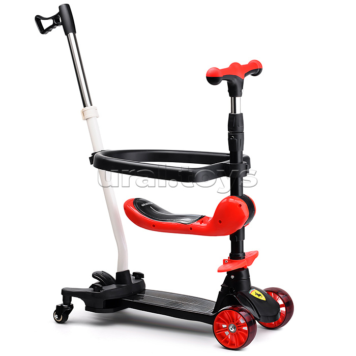 Самокат U027765Y 3-х. кол., с сиденьем, ограничителем и родительской ручкой, колеса PU, черный, в коробке