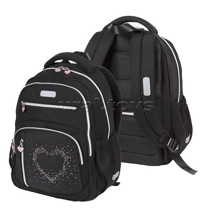 Рюкзак "Zoom. My Heart" школьный 38x30x19 см (16 л) 550 г, плотный износостойкий полиэстер с водоотталкивающей пропиткой, 1 отделение на молнии с уплотненным отделением для ноутбука до 15 дюймов и книг, 1 переднее отделение на молнии, 3 передних кармана н