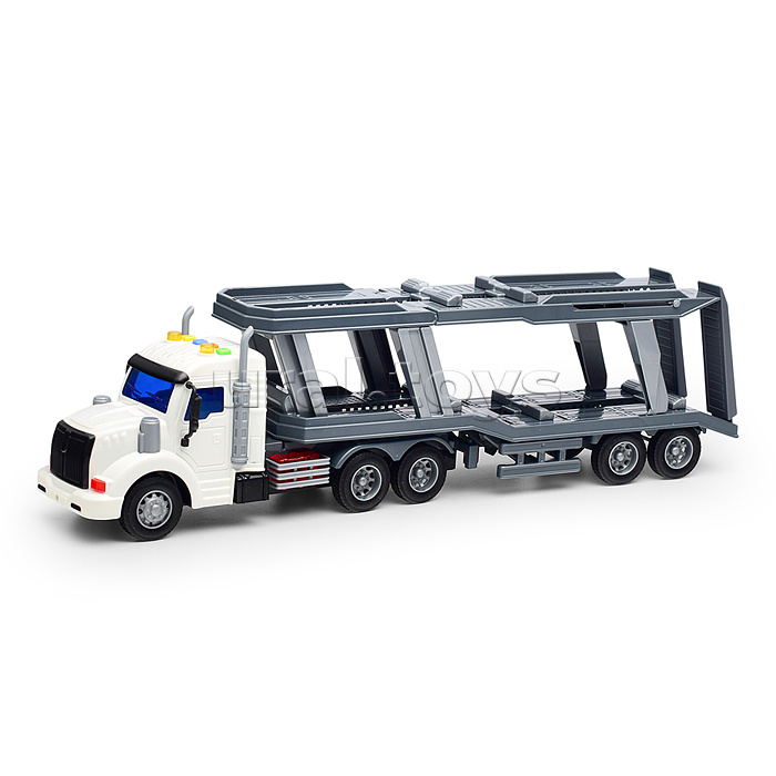 Профи, автомобиль-тягач с полуприцепом-автовозом инерционный (со светом и звуком) + автомобиль "Оптима" (4шт) (в коробке)