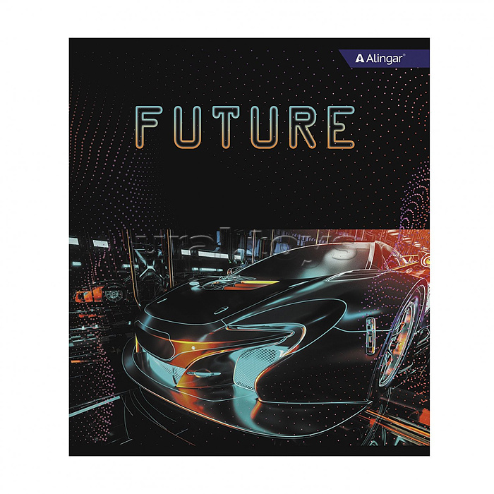 Тетрадь 36л., клетка, "Future Car", А5, скрепка, мелованный картон (стандарт) , блок офсет, 4 дизайна в пленке т/у