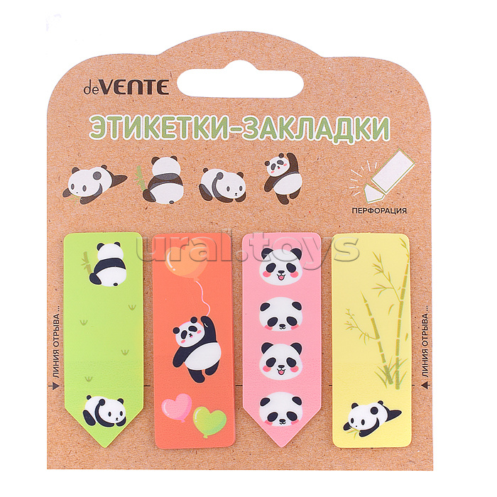 
Набор самоклеящихся этикеток-закладок с перфорацией "Panda" пластиковые полупрозрачные, фигурные, печать 4+0, 55x20 мм, 20 листов, ассорти форм, 4 дизайна, в картонном блистере и пластиковом пакете с европодвесом