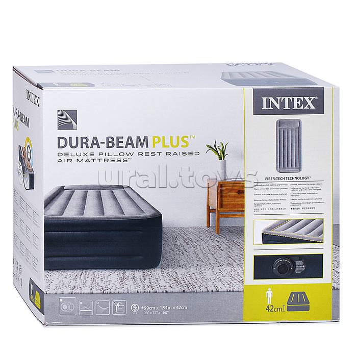 Надувная кровать Deluxe Pillow Rest Raised Bed (99х191х42см,) встроенный насос 220v