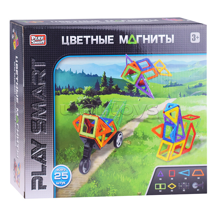 Конструктор магнитный "Цветные магниты" 25 дет., в коробке