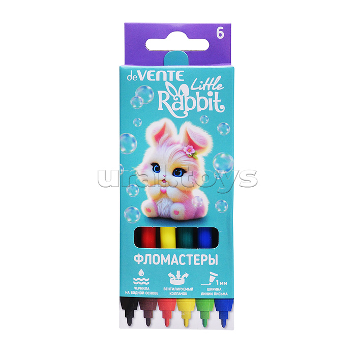 Фломастеры "Little Rabbit" 06 цветов с вентилируемым колпачком, в картонной коробке с подвесом