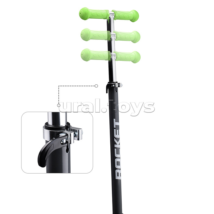 Самокат 3-х колесный ROCKET,колеса PU со светом, ABEC 7, серый