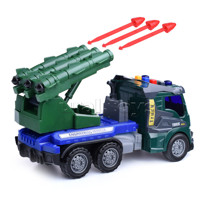 Машина "Ракетная установка" (три ракеты) на батарейках, в коробке