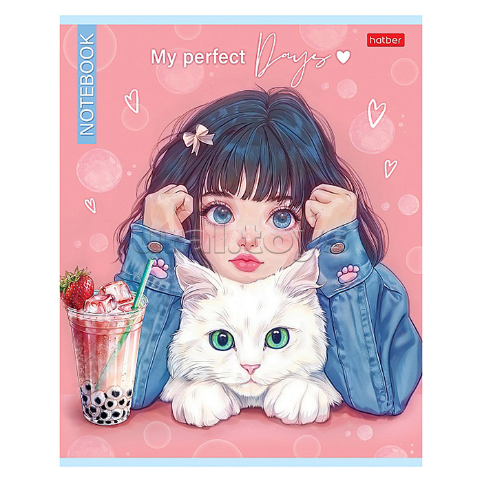 Тетрадь 48л клетка "Bubble tea" на скобе ламинац. Soft-touch запечатанный оборот