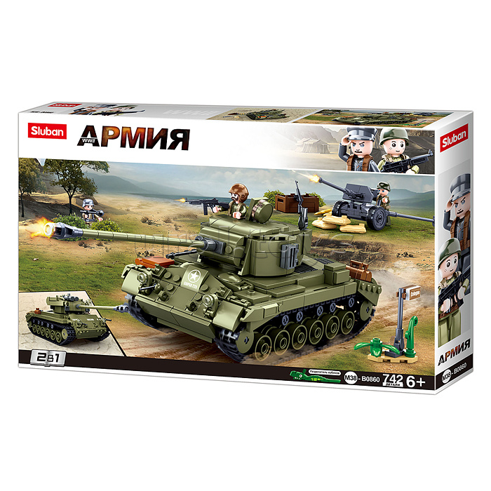 Конструктор "Американский средний танк с фигурками военных" (742 дет.) в коробке