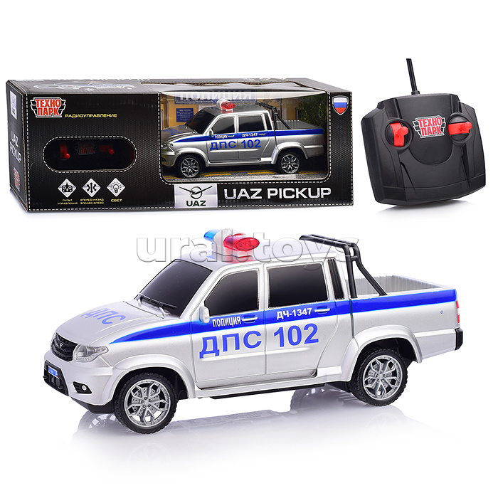 Машина р/у UAZ PICKUP "Полиция" 20 см, свет, сер,