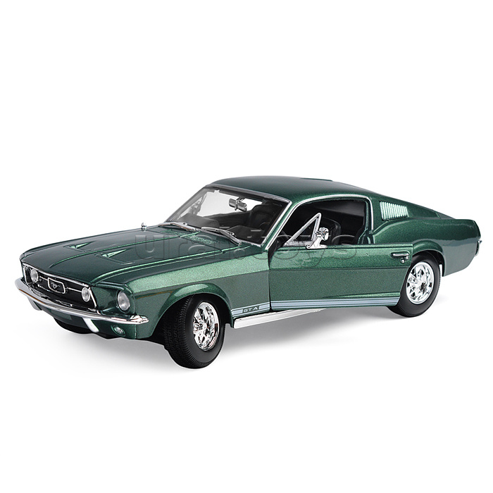 Машинка die-cast 1967 Ford Mustang Fastback, 1:18, тёмно-зеленая, открывающиеся двери