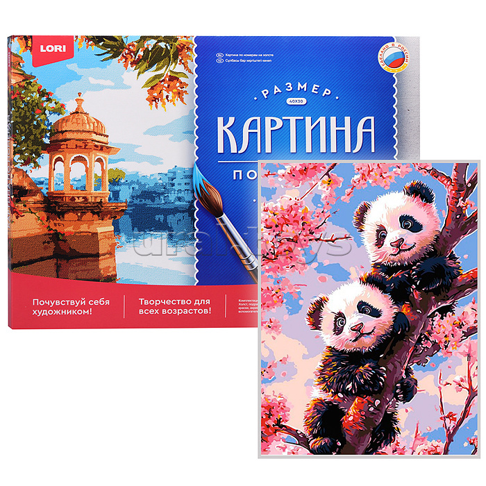 Картина по номерам холст на подрамнике 30*40 см "Панды на сакуре"