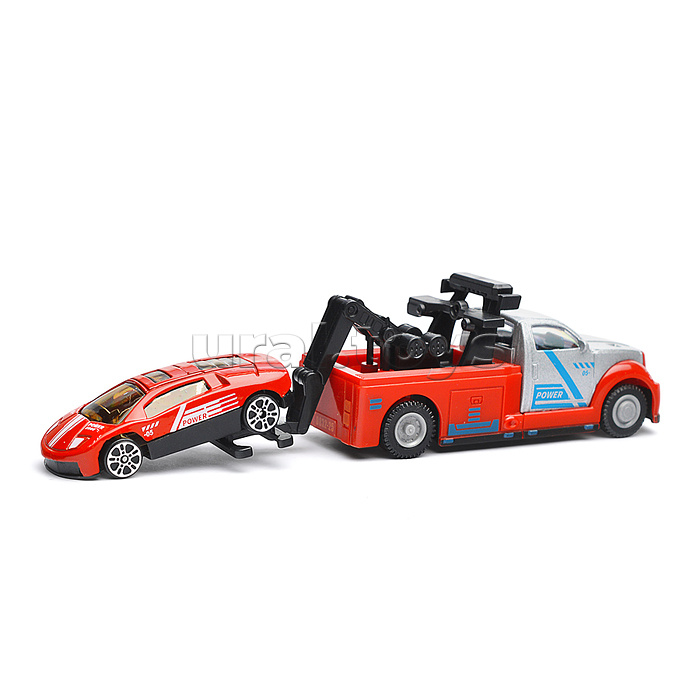 Модель металл Эвакуатор 15см и 7см (своб. ход, подвижный прицеп и пандус)