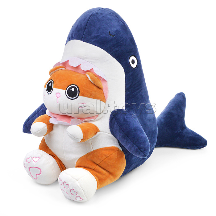 Мягкая игрушка "Кот" в костюме акулы, с пледом, 45 см.
