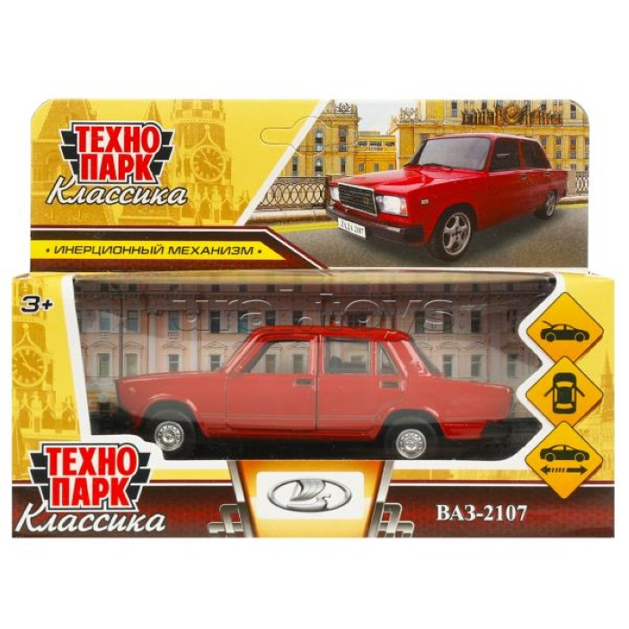 Машина металл Ваз-2107 длина 12 см, двери, багаж, инерц, вишневый
