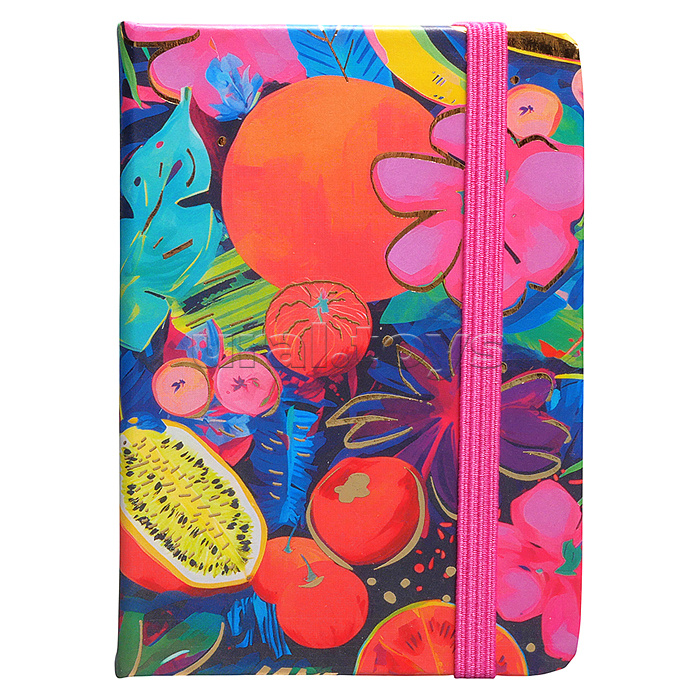 Блокнот А7 80л. "Фрукты" в линейку в твердом переплете, на резинке, 77г/м2