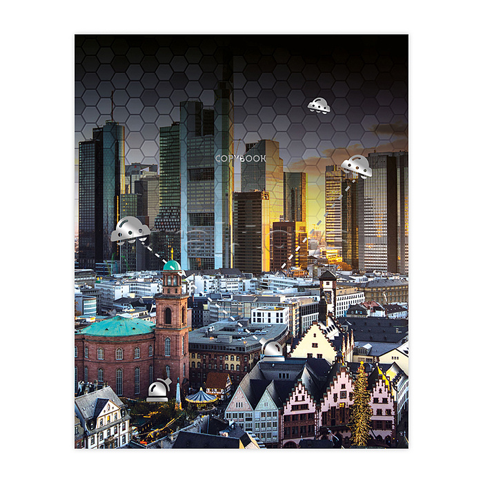 Тетрадь 96л., клетка "Тарелки в городе" А5 Тетрадь 96л., клетка "Тарелки в городе" А5