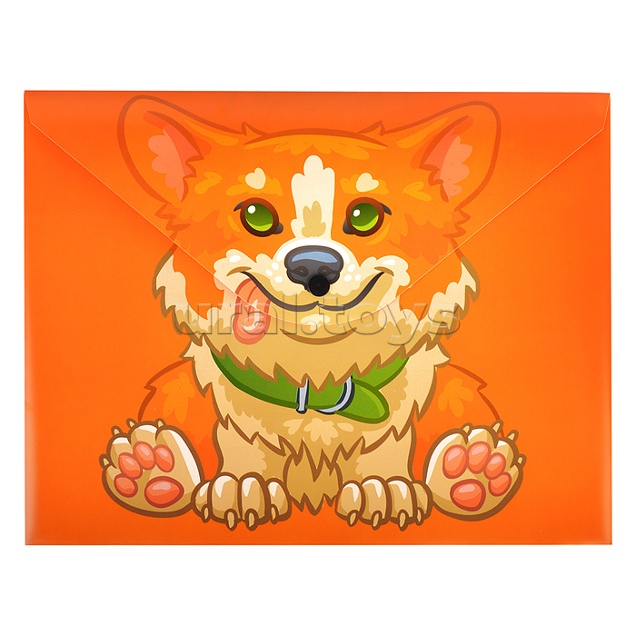 Папка-конверт на кнопке А4, пластик, "Корги" 180 мкм, двусторонняя печать