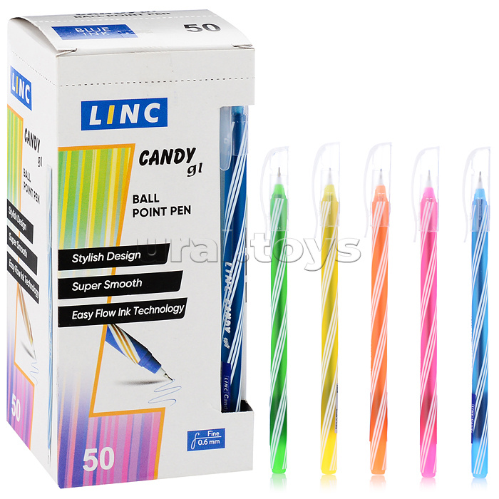 Ручка шариковая LINC CANDY 0,6 мм синий круглый корпус, ассорти