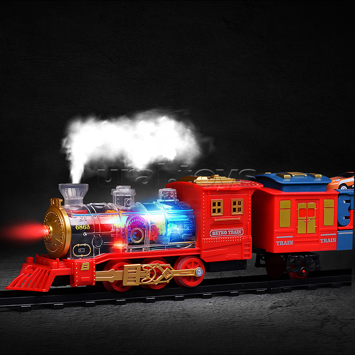 Железная дорога 2 в 1 "Ретро поезд" с подсветкой и эффектом дыма, в коробке