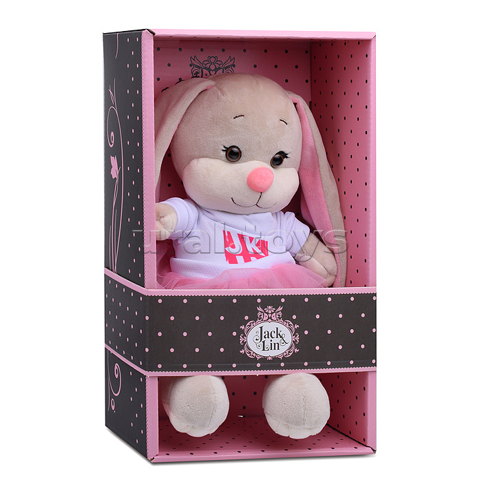Зайка Лин в свитшоте с розовой юбочкой, 20 см, в коробке