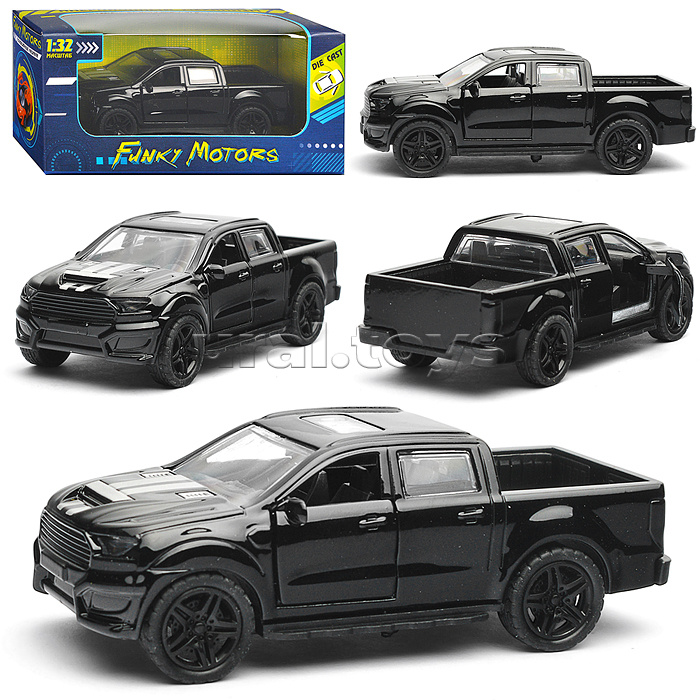 Чёрная инерционная машинка Пикап с принтом die-cast, 1:32, открывающиеся двери
