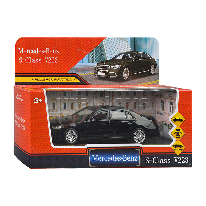 Машина металл Mercedes-Benz S-Class V223 13 см, (двери, багаж, черный) инерц., в коробке