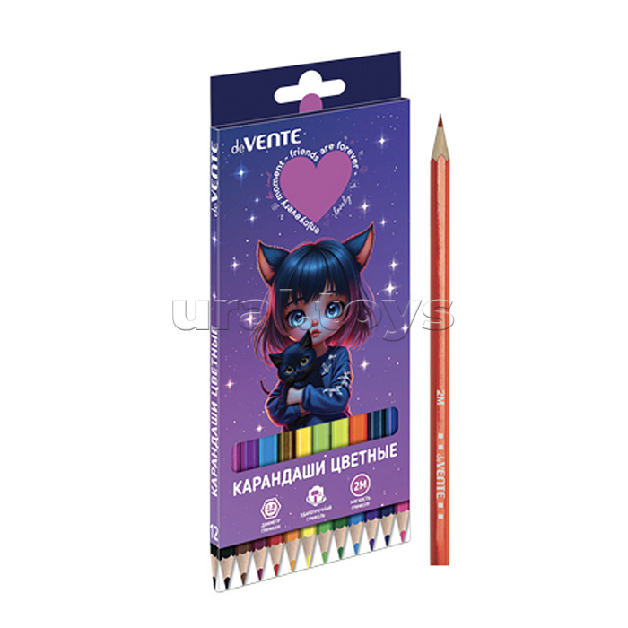 Карандаши цветные "Friends Forever" 12 цветов, 2М, диаметр грифеля 2,8 мм, шестигранные, в картонной коробке