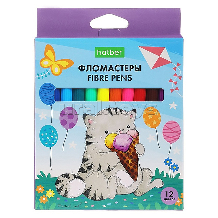 Фломастеры 12 цв. "ЭКО" "Приключения кота Пирожка" в картонной коробке с европодвесом