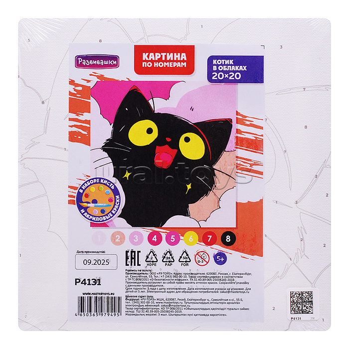 Картина по номерам "Котик в облаках" 20х20см