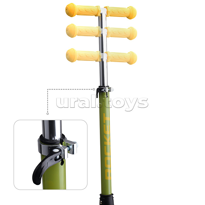 Самокат трёхколёсный ROCKET колёса световые PU, цвет зелёный