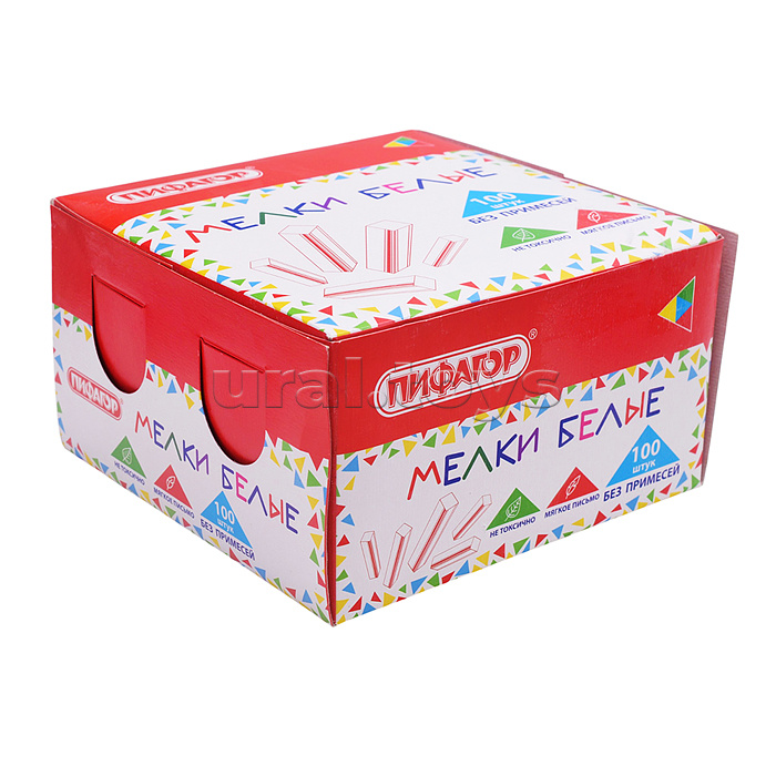 Мел белый без примесей квадратный 100 штук, мягкое письмо, картонная упаковка