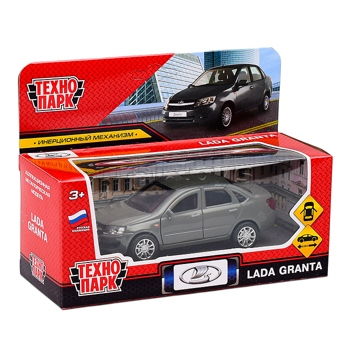 Машина металл LADA Granta 11,5 см, (двери, инерц, серый, ) в коробке